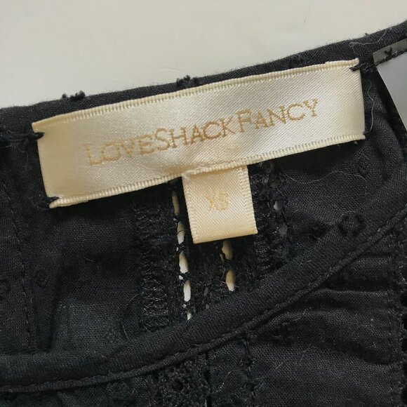 LoveShackFancy Natasha Mini Dress Womens XS Black Cotton Ruffle Short Sleeve - Picture 6 of 13